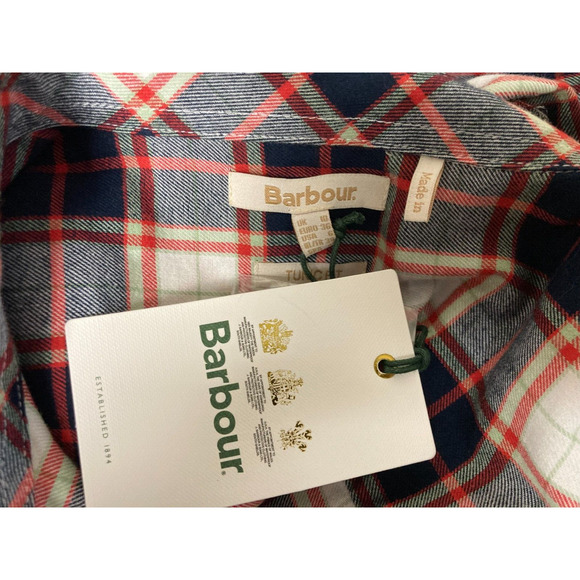 Barbour NEW Windbound Shirt in Cloud Check Navy Red w/ Pockets Tunic Size 6 - Picture 5 of 5